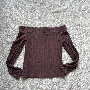 Aritzia Wilfred Off-Shoulder Ribbed Top in Brown